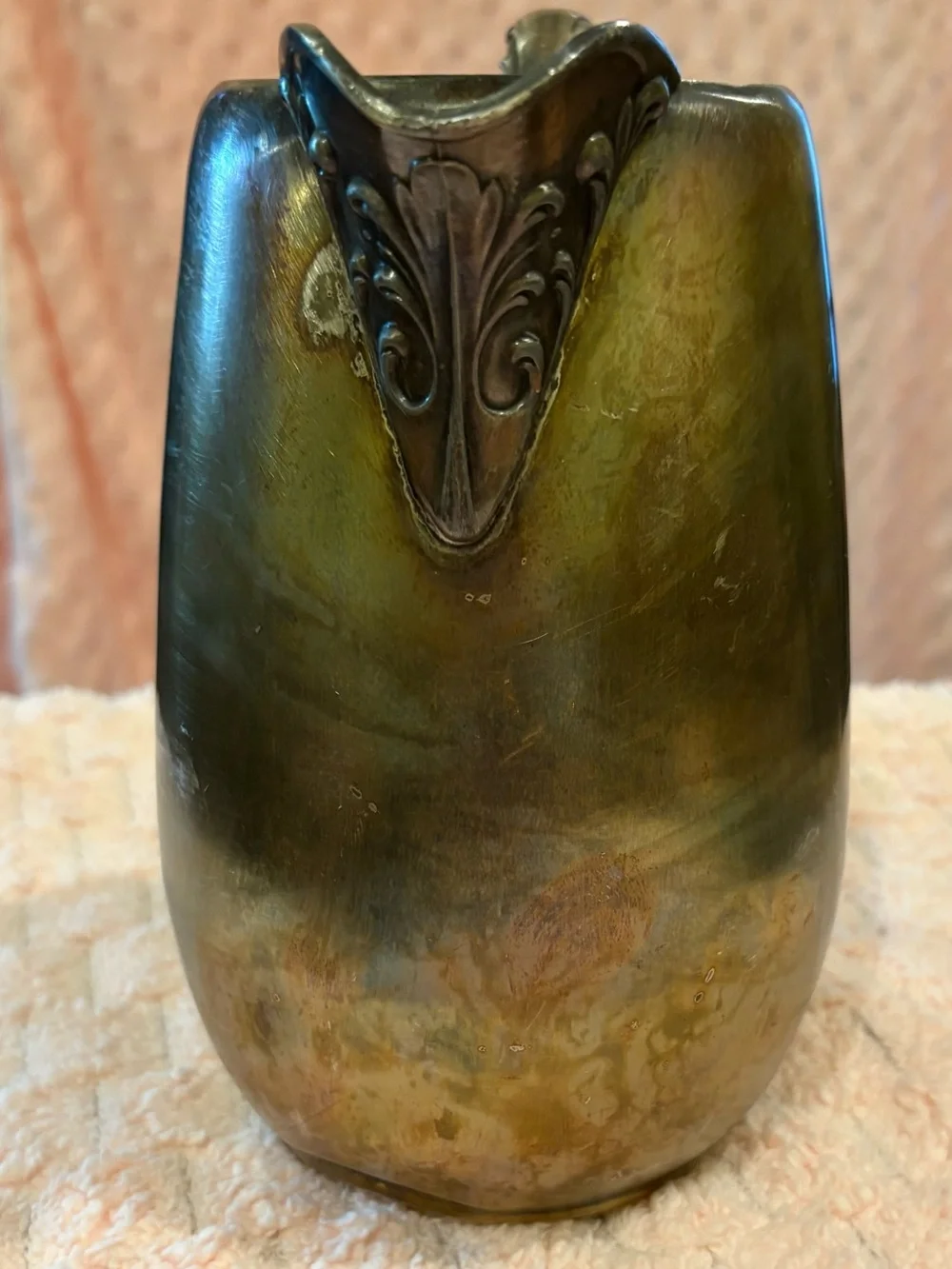Ornate Handle Brass-Tone Pitcher Vase - Gold Finish